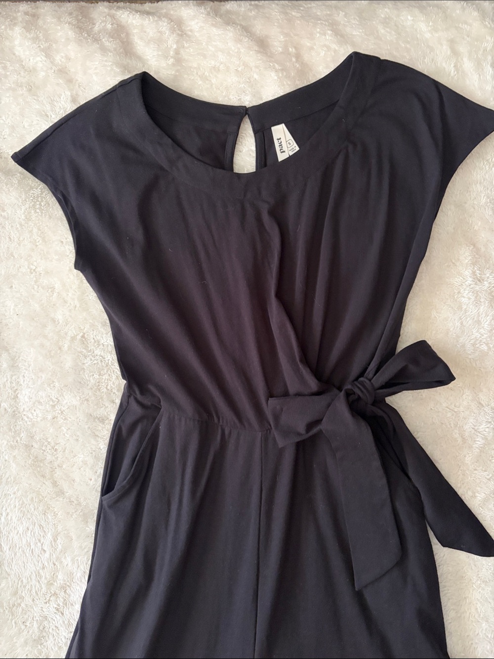 Black, Stretchy Jumpsuit with decorative side tie. - Picture 2 of 6